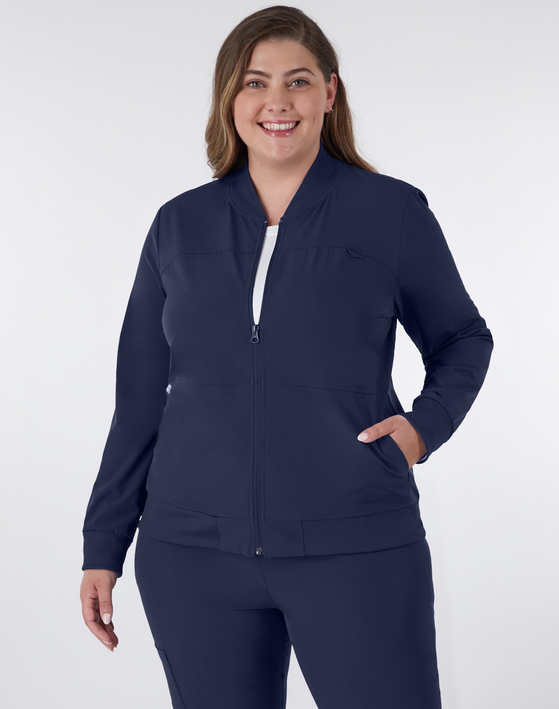 Hanes Comfort Fit Scrubs Women's Scrub Bomber Jacket Athletic Navy