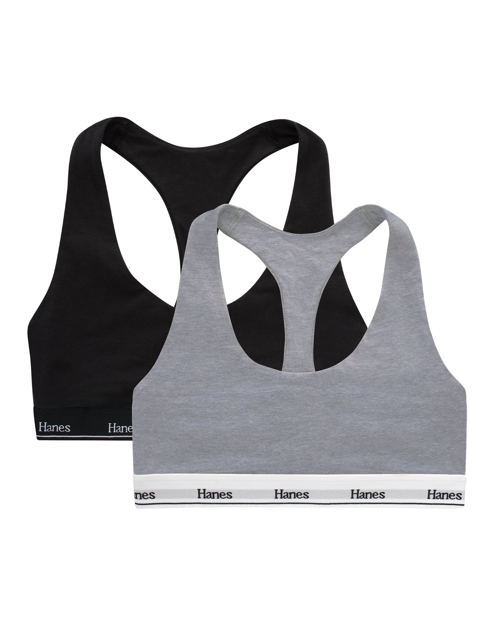 Hanes Originals Racerback Bralette, Breathable Stretch Cotton, -Pack BlackConcrete Heather L Women's