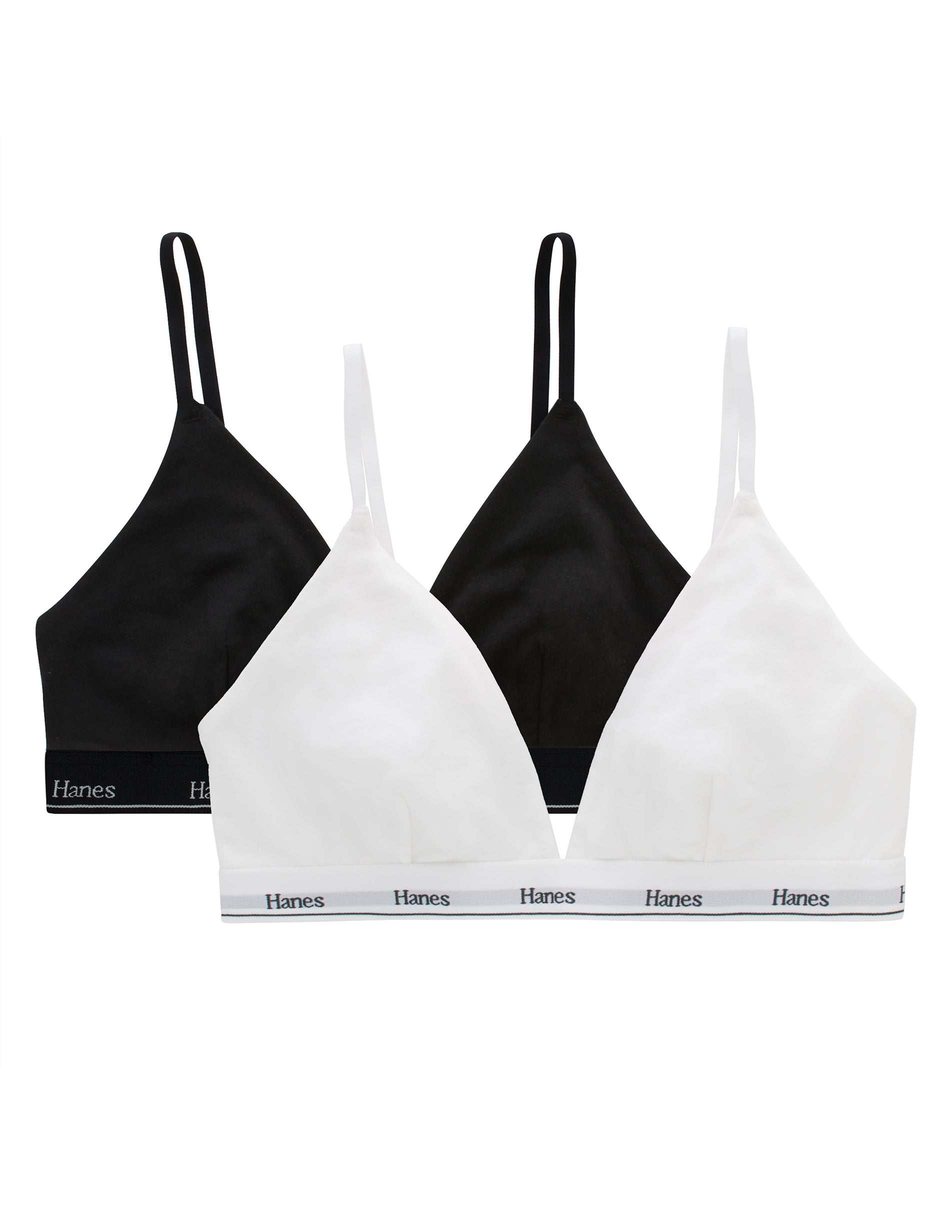 Hanes Originals Women's Triangle Bralette, Breathable Stretch Cotton, -Pack WhiteBlack