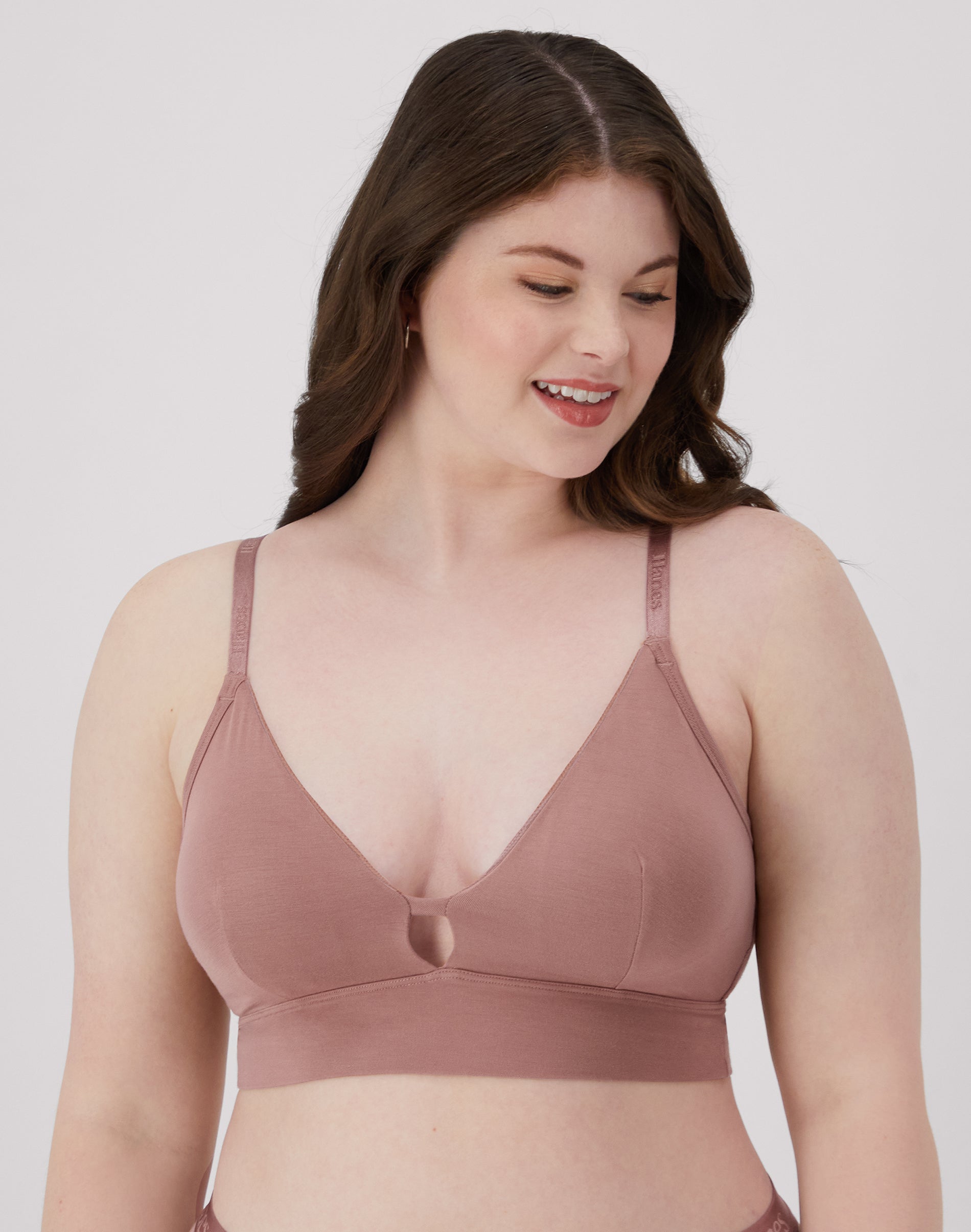 Hanes Originals Women's SuperSoft Longline Triangle Bralette Earthen Tan