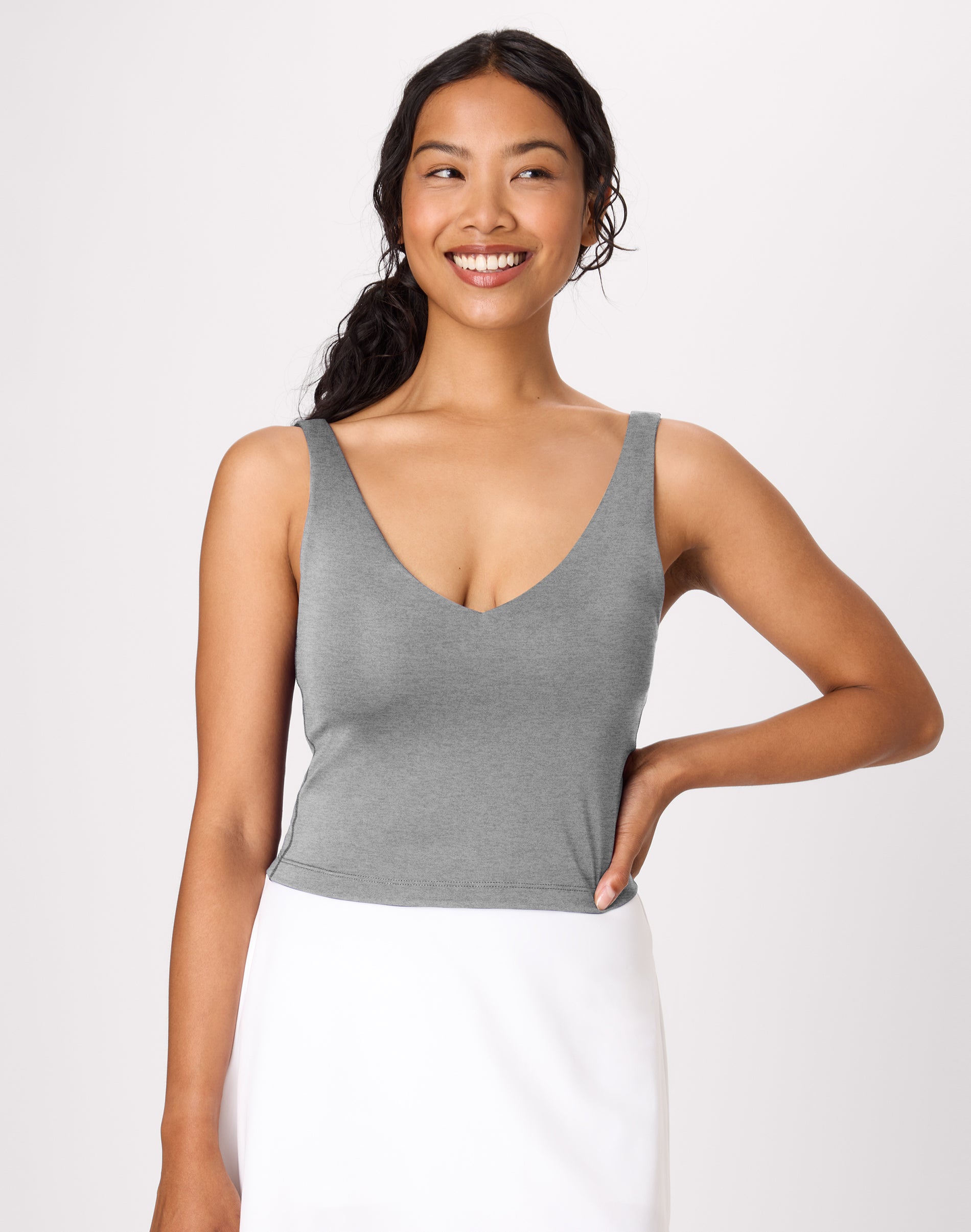 Hanes Moves Women's Padded Crop Top Dusk Shadow Grey Heather