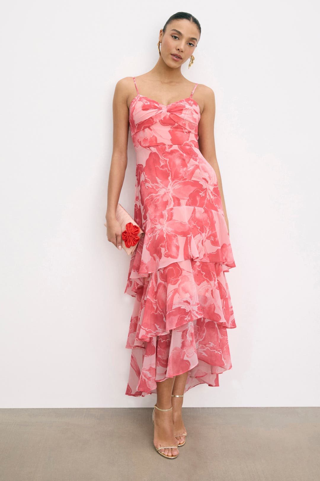 Hutch Kennedi Ruffle Tiered Dress Pink-blue-print