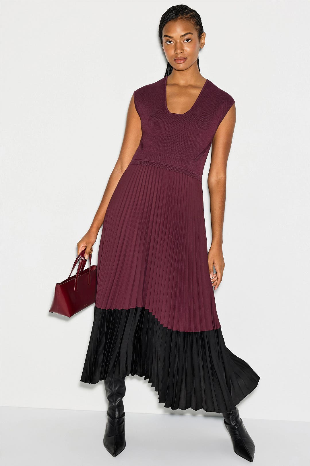 Boss Flissani Pleated Mini Dress Purple-black-print