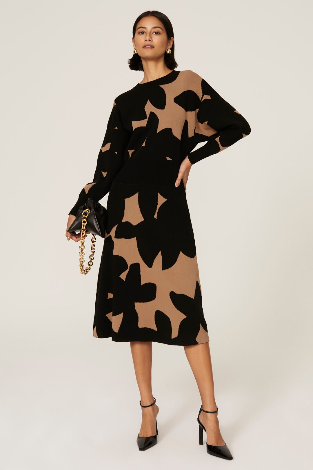 Boss Fanettie Sweater Dress Black-brown-print