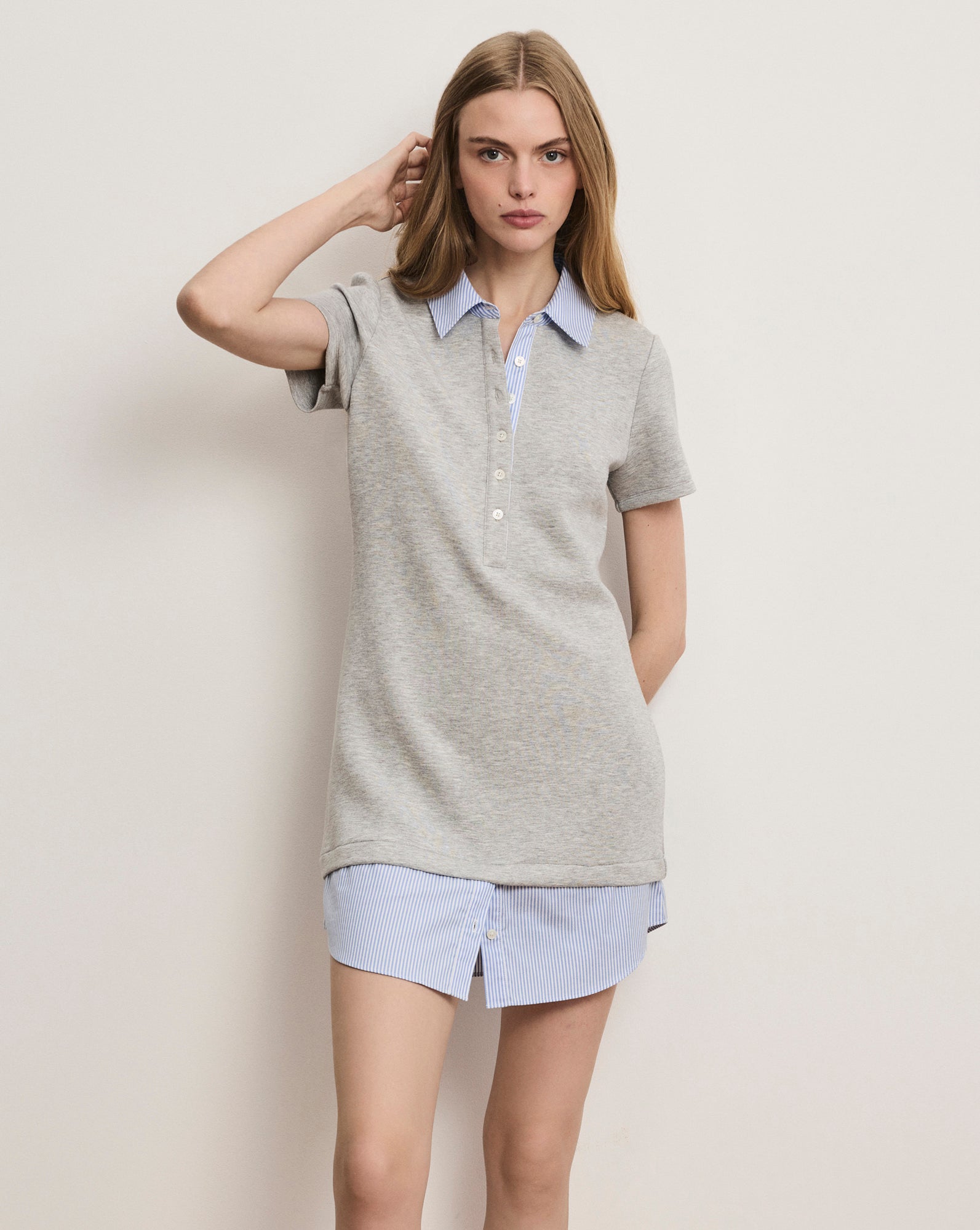 Veronica Beard Kenwood Mixed-Media Mini Dress Light Heather Grey