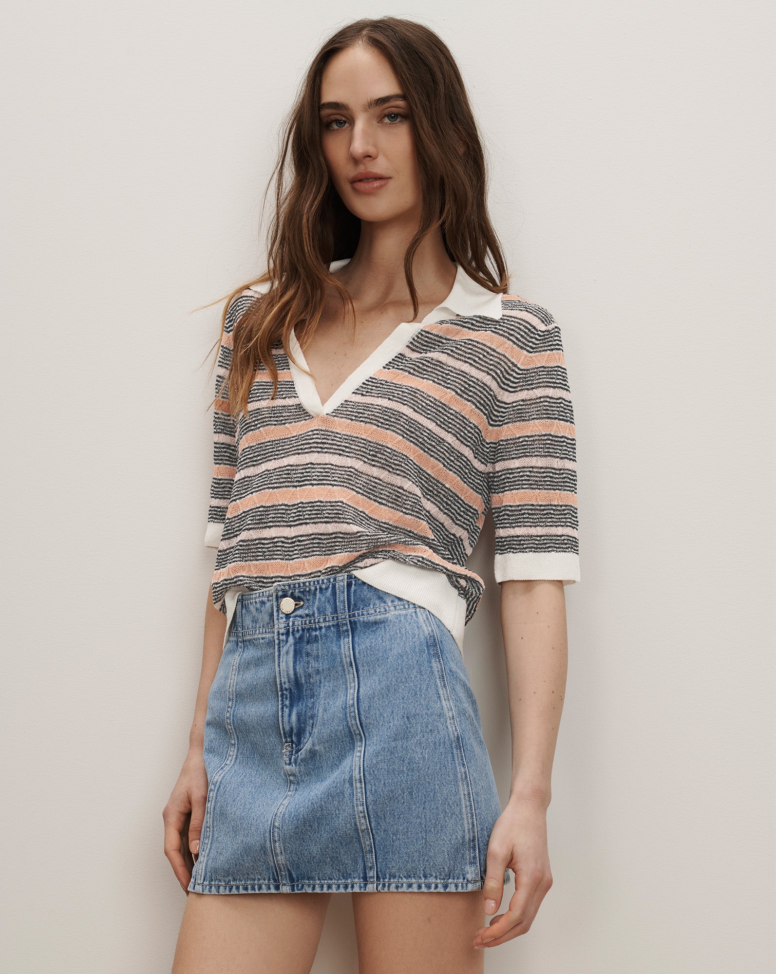 Veronica Beard Marquita Denim Mini Skirt Silver Dust