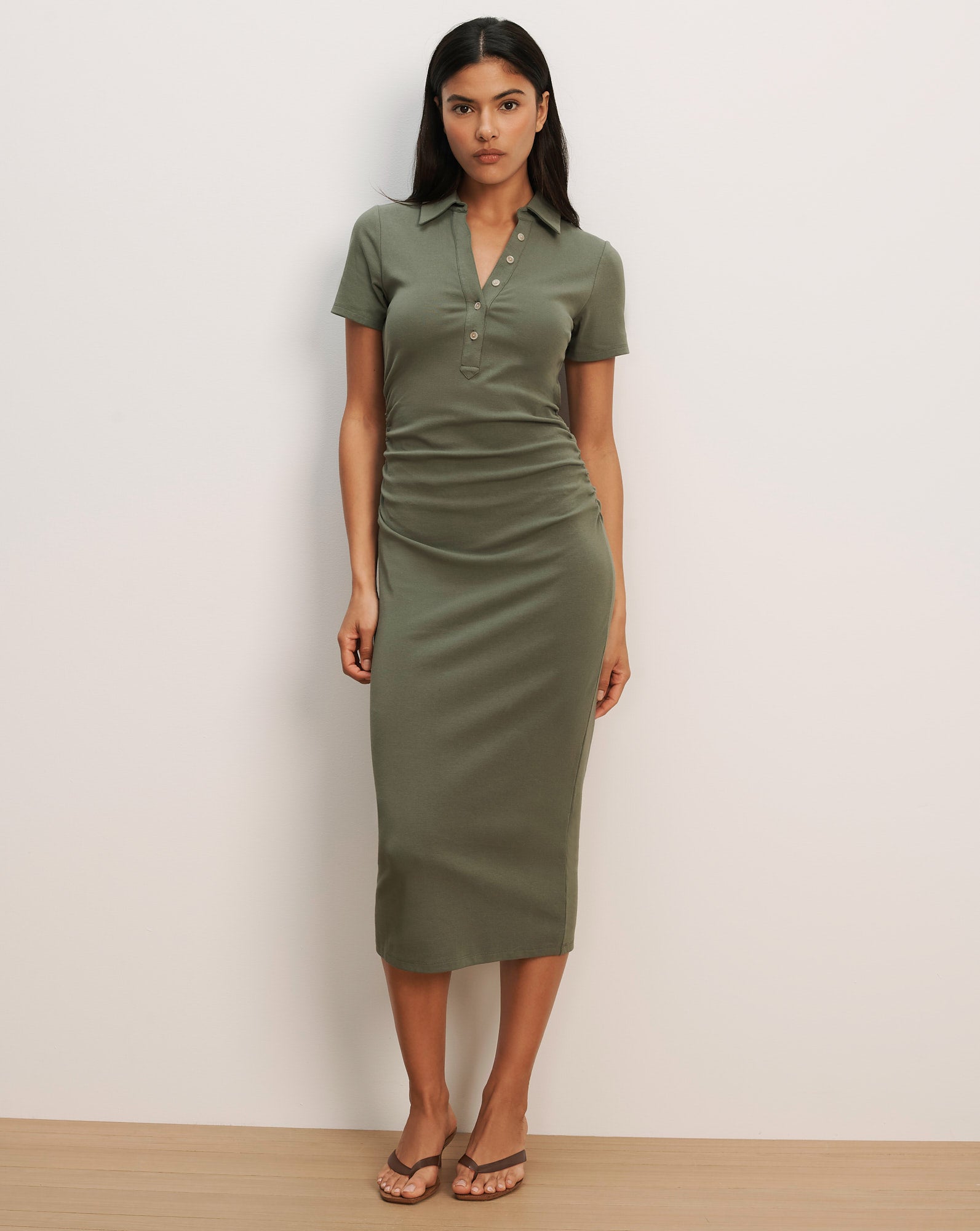 Veronica Beard Besser Polo Midi Dress Stone Army