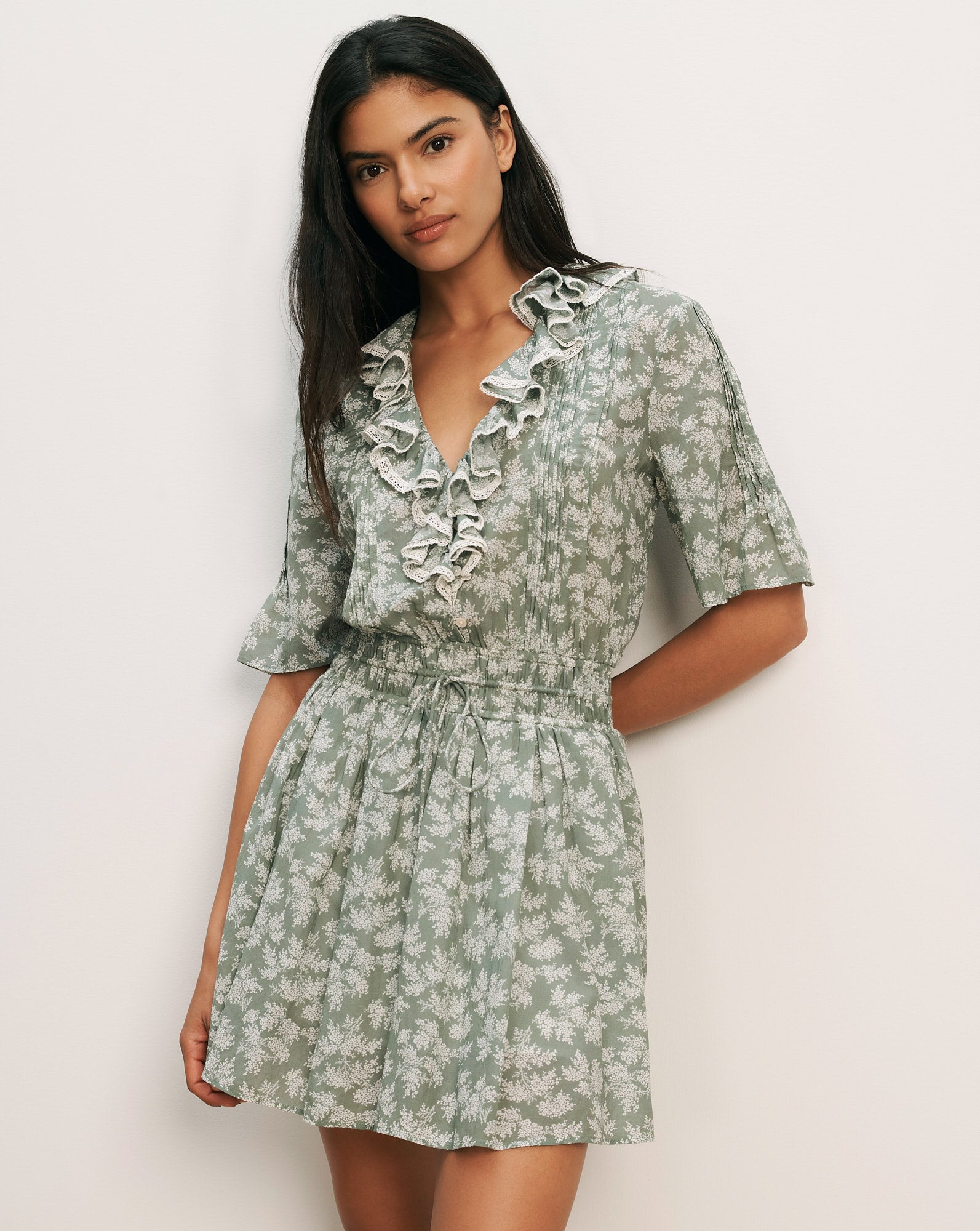 Veronica Beard Gallagher Floral Mini Dress Sage Dove White