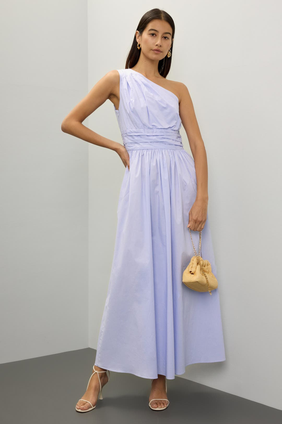 Saunders x RTR One Shoulder Poplin Dress Purple