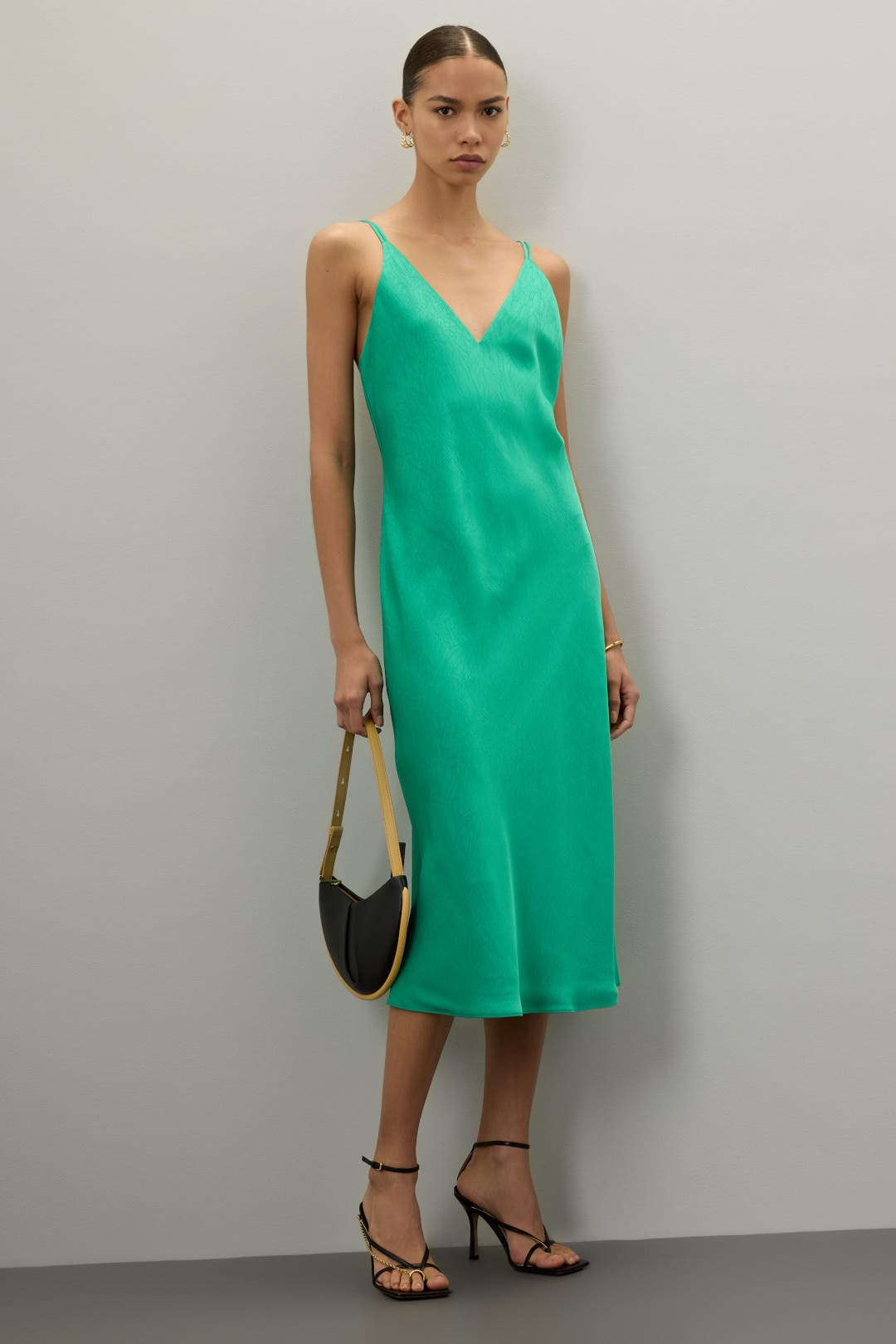 Saunders x RTR Satin Slip Dress Green