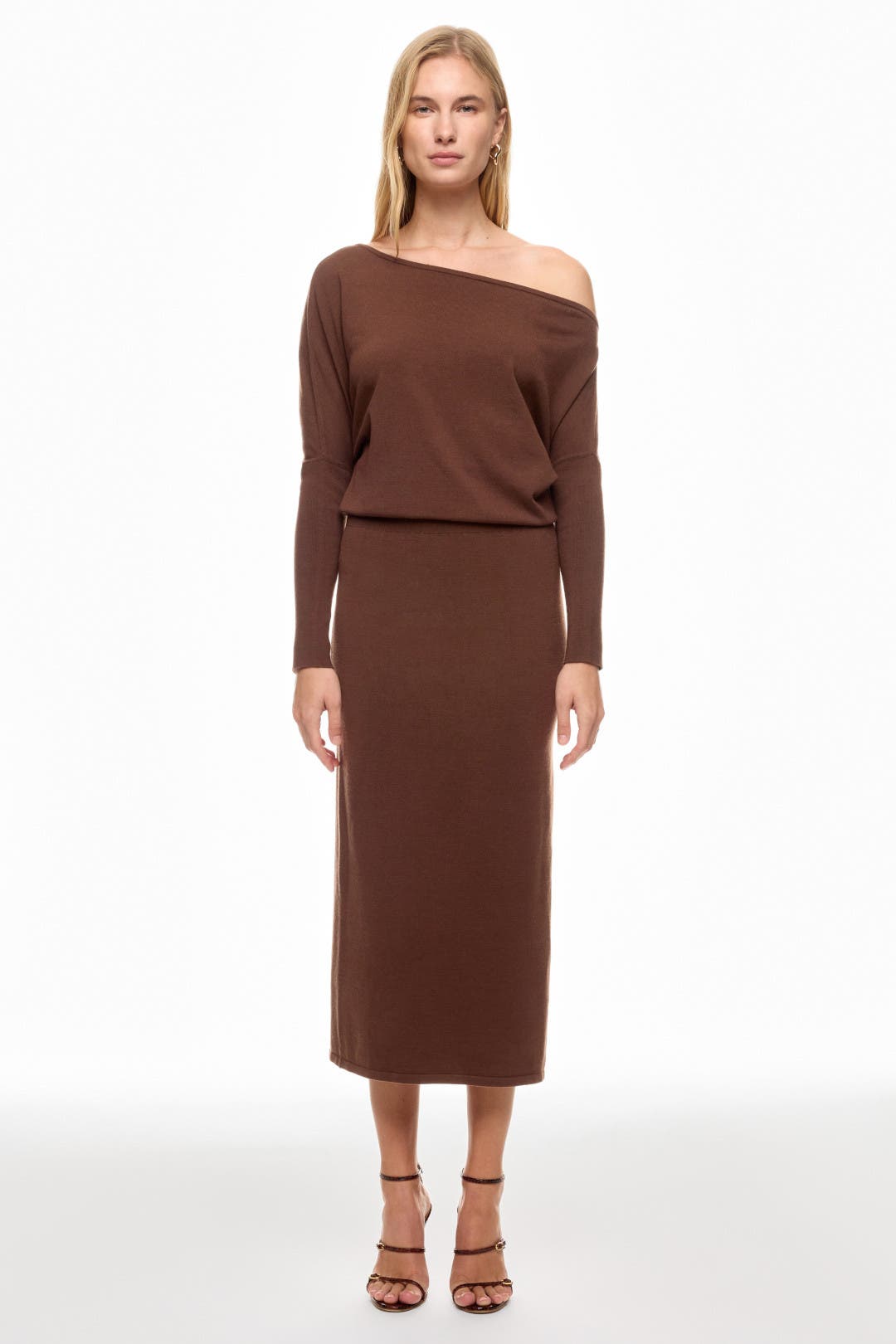 Simkhai Janese Off The Shoulder Midi Dress Brown