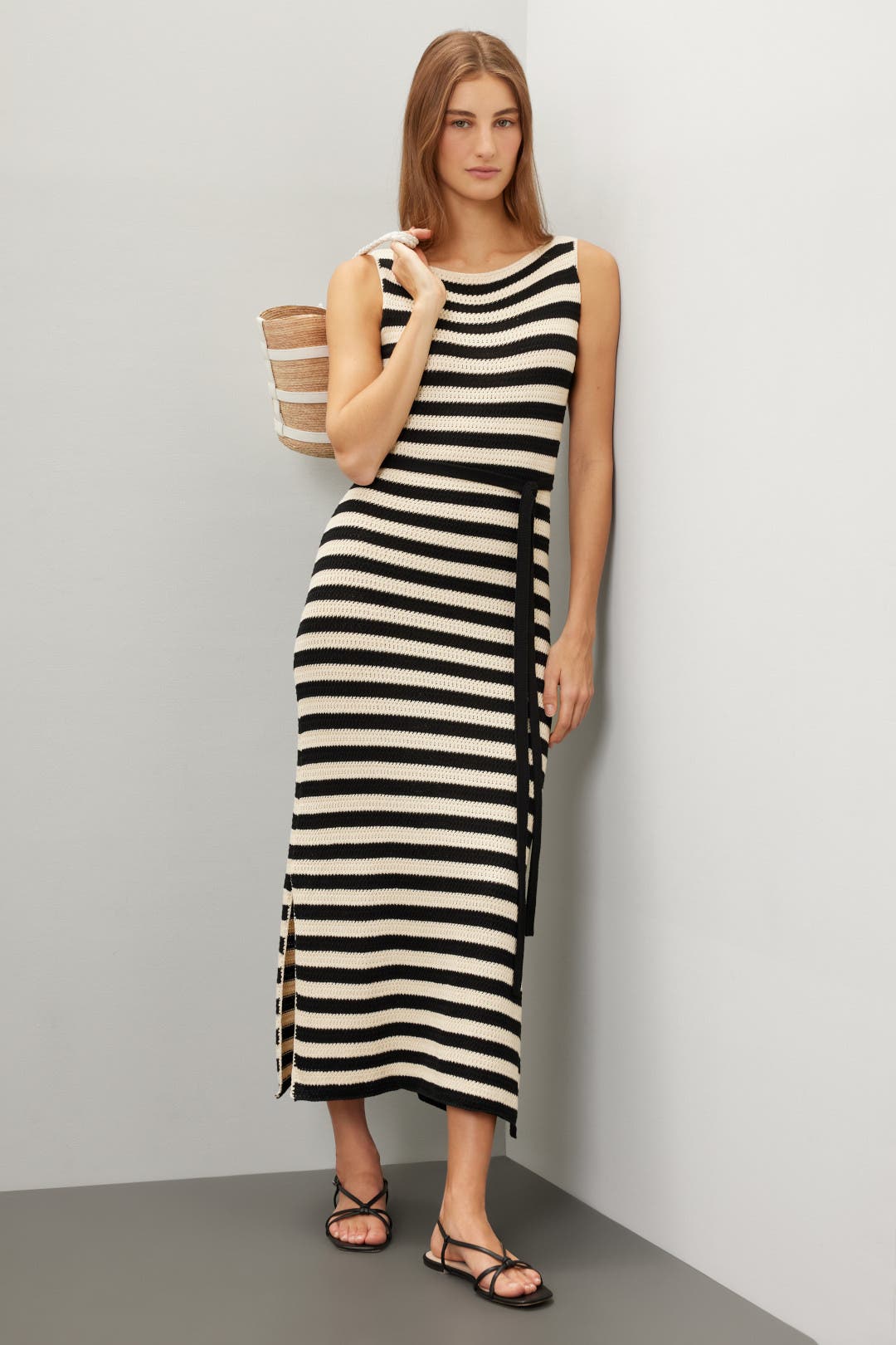 Jason Wu x RTR Striped Knit Dress Black-cream-print