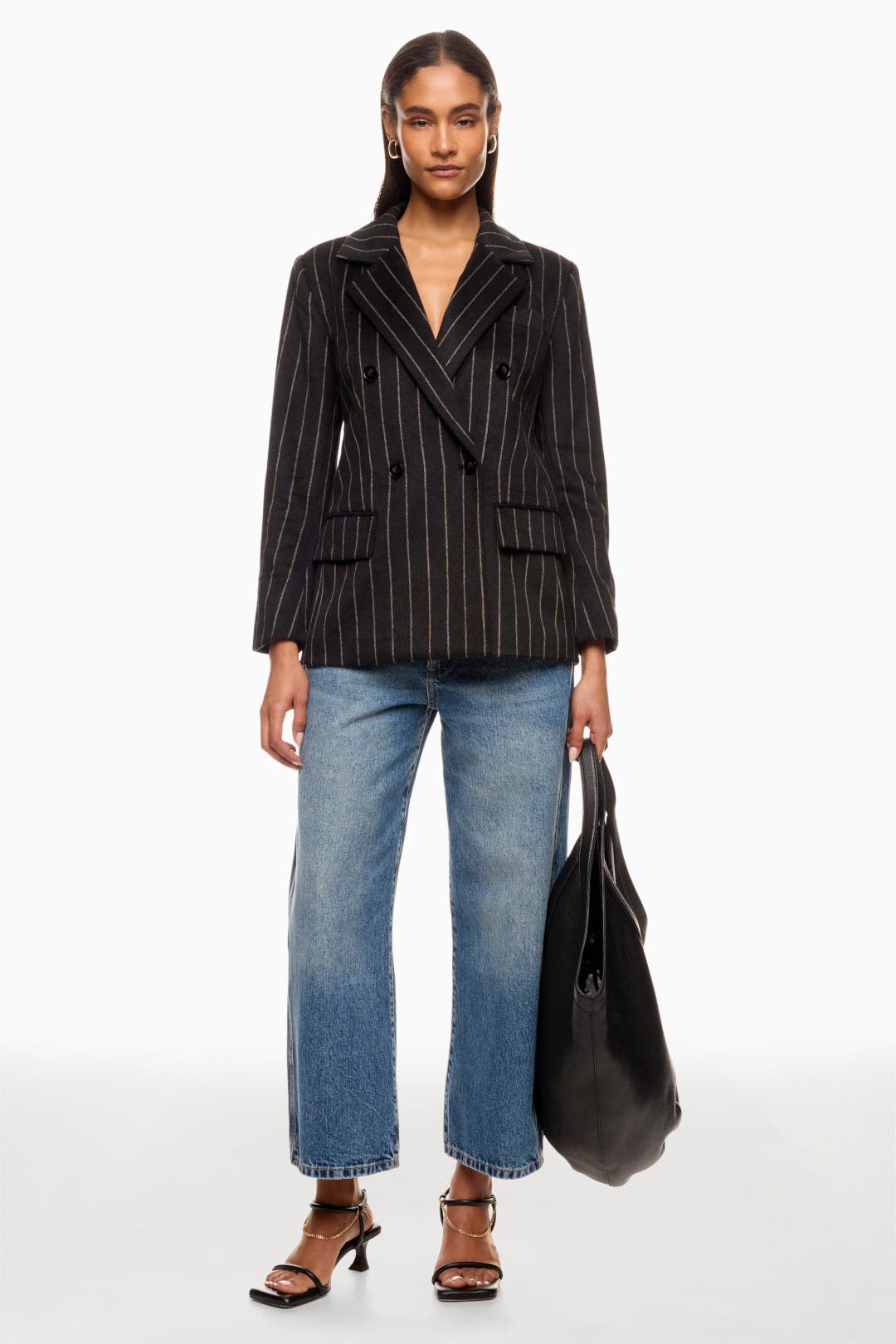 Jason Wu x RTR Pinstripe Blazer Black-cream-print