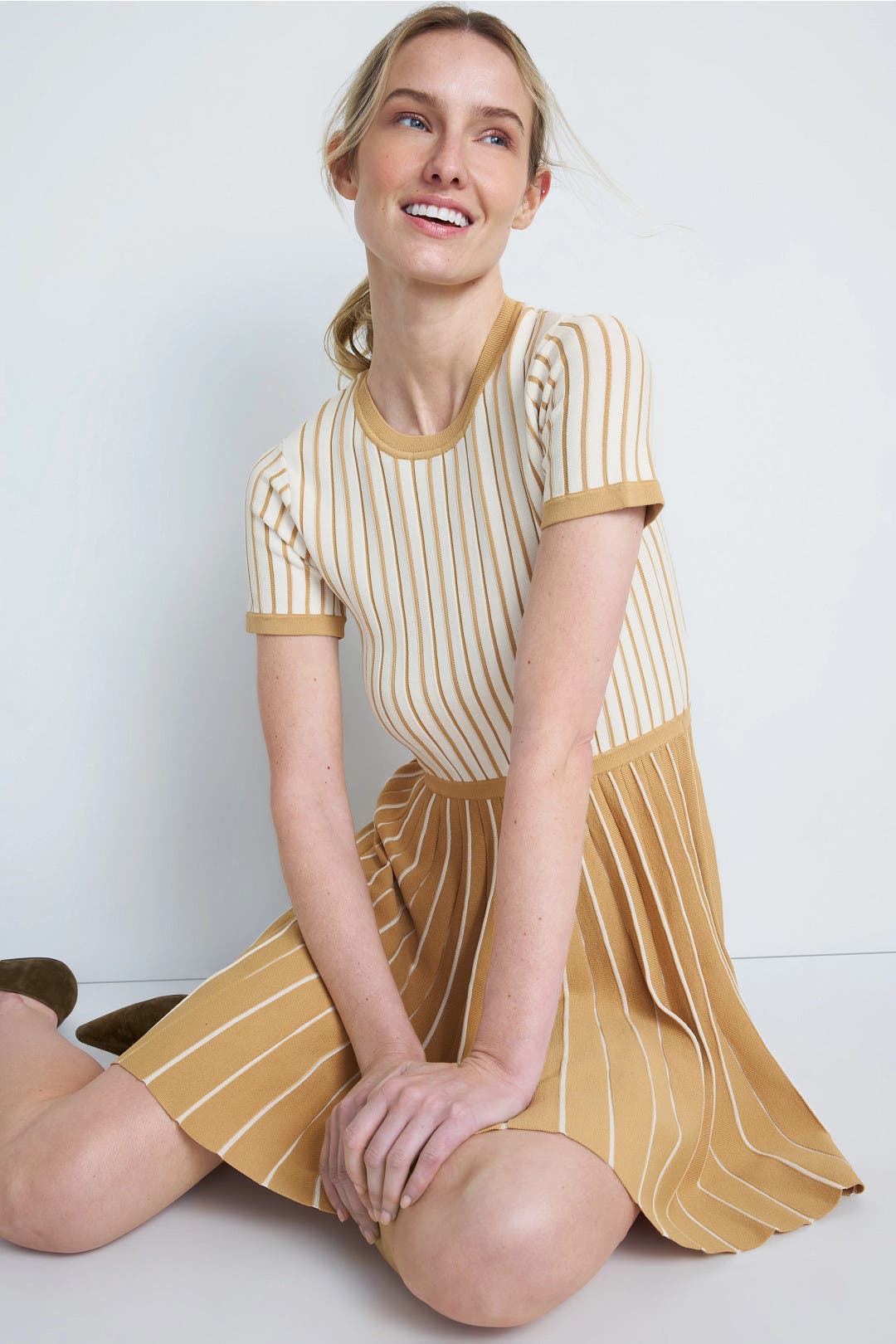 Jason Wu x RTR Two Tone Pleated Mini Dress Brown-cream-print