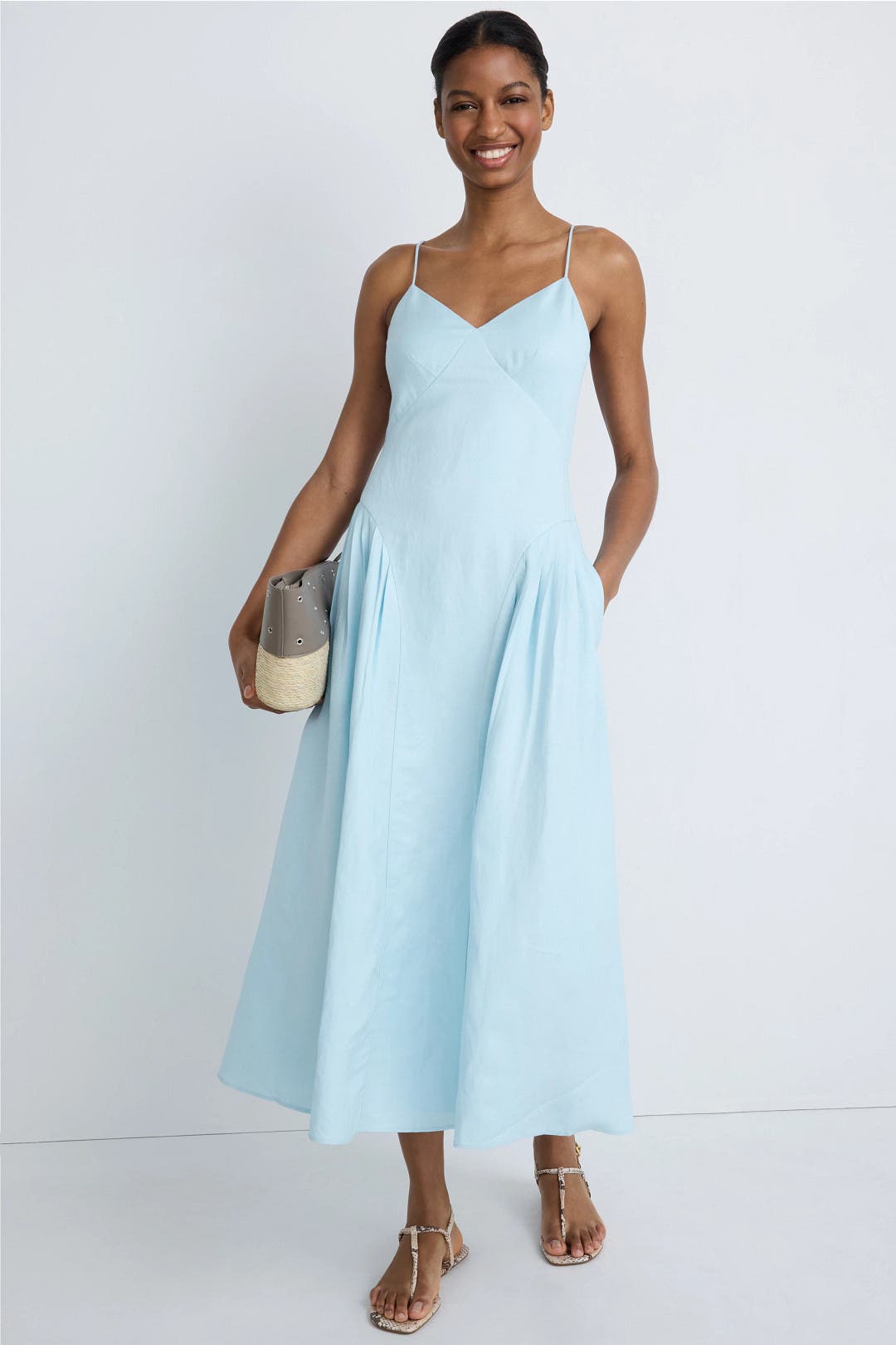 Jason Wu x RTR Gathered Linen Midi Dress Blue