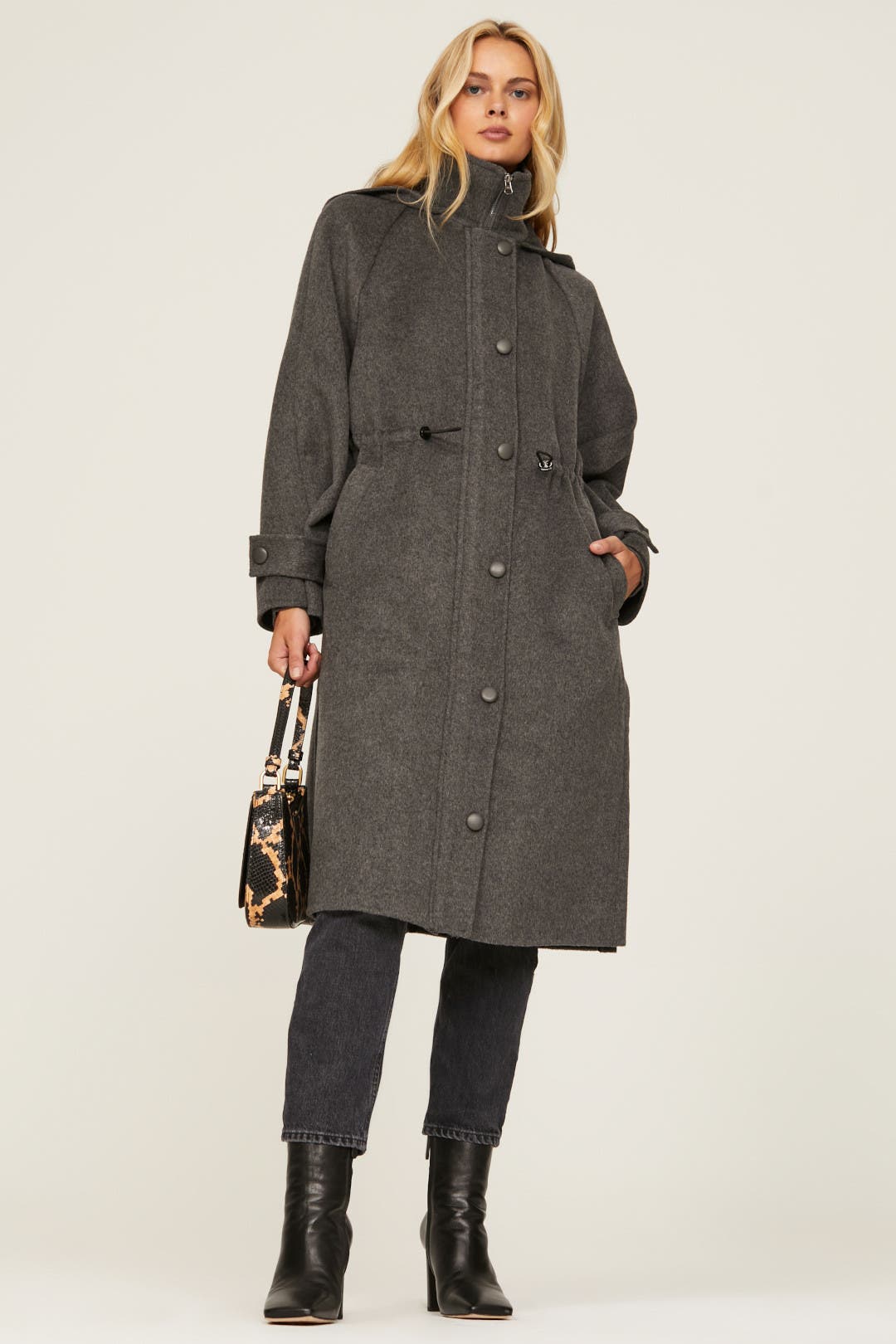 Jason Wu x RTR Charcoal Drawstring Wool Coat Grey