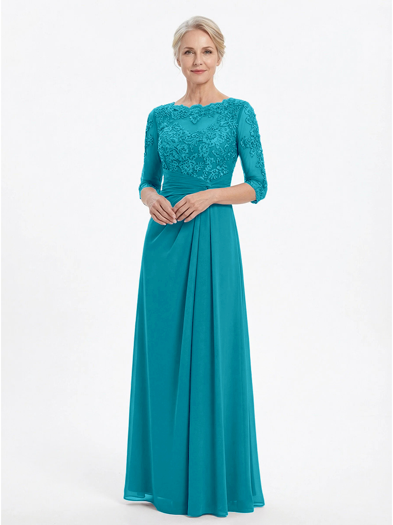 ChicSew Jewel Long Sleeves A-line Chiffon Lace Bodice Mother Of The Bride Dress
