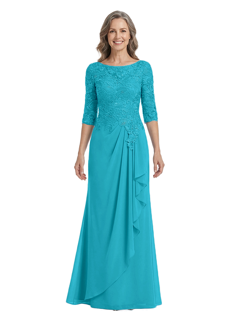 ChicSew Modern Lace Mother Of The Groom Dress With Half Sleeves Ruffled Chiffon Evening Gown
