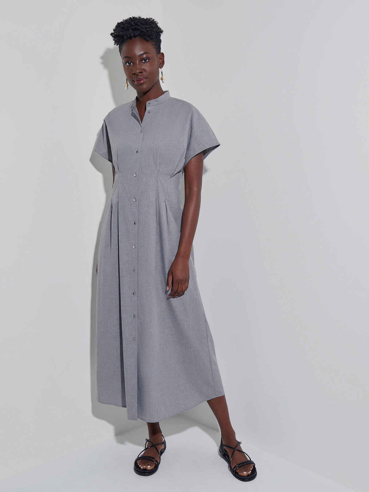 Fit & Flare Button Front Maxi Dress