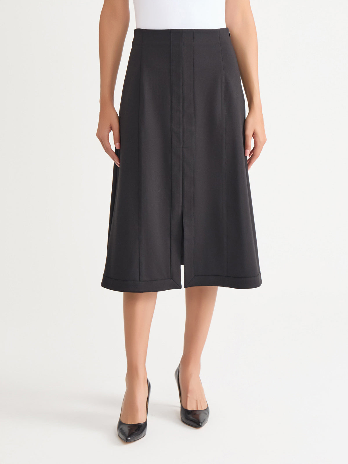 A-Line LuxeStretch Ponte Midi Skirt, Black