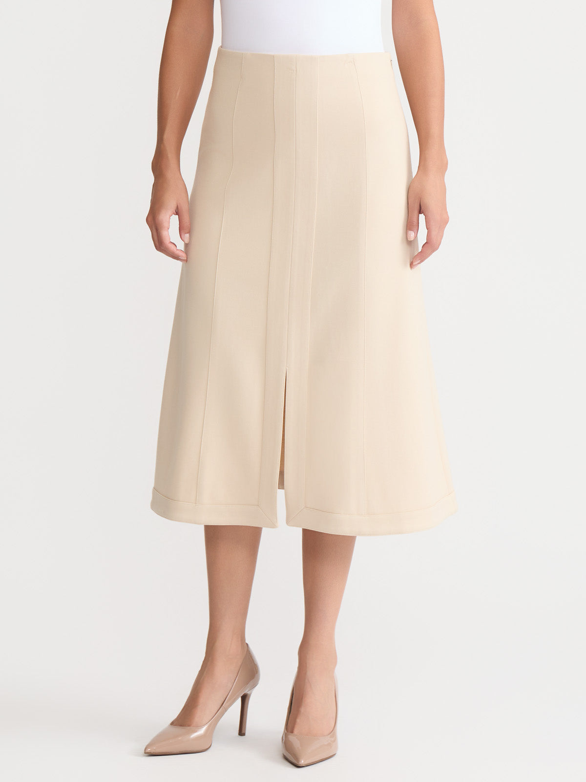 A-Line LuxeStretch Ponte Midi Skirt, Biscotti