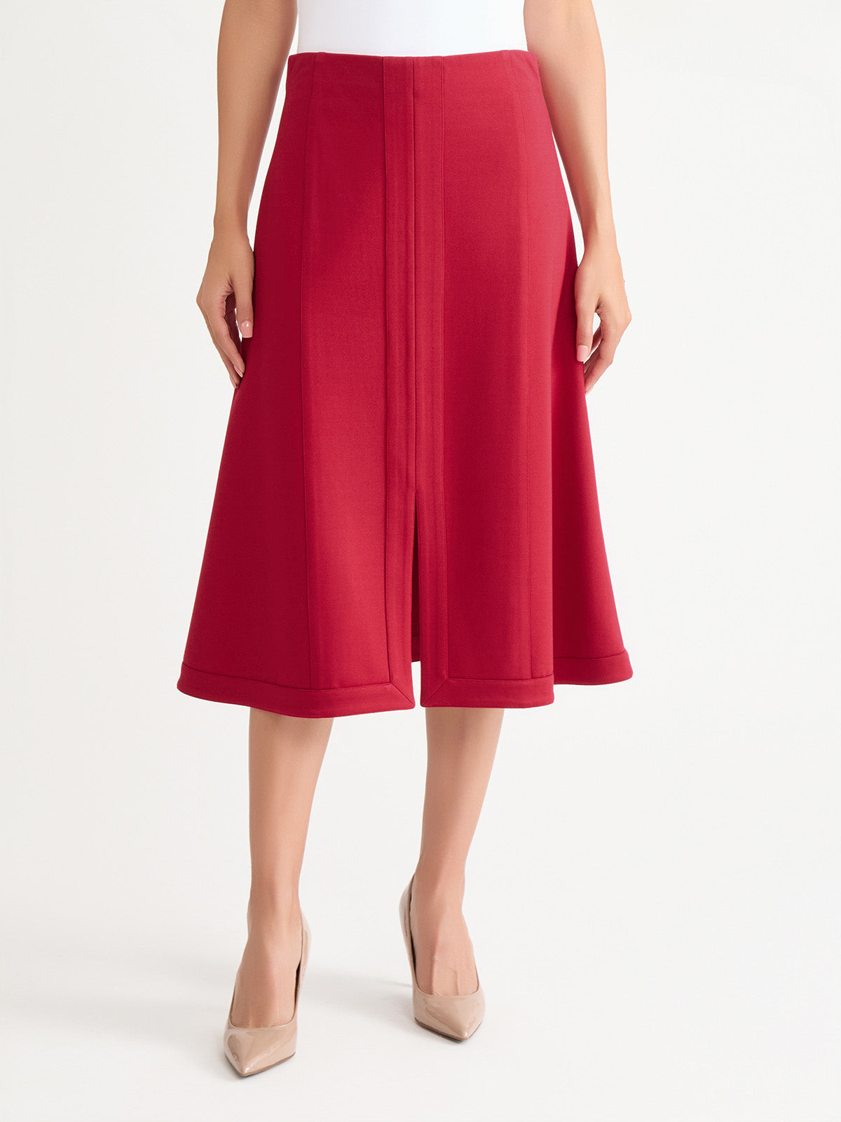 A-Line LuxeStretch Ponte Midi Skirt, Scarlet Red