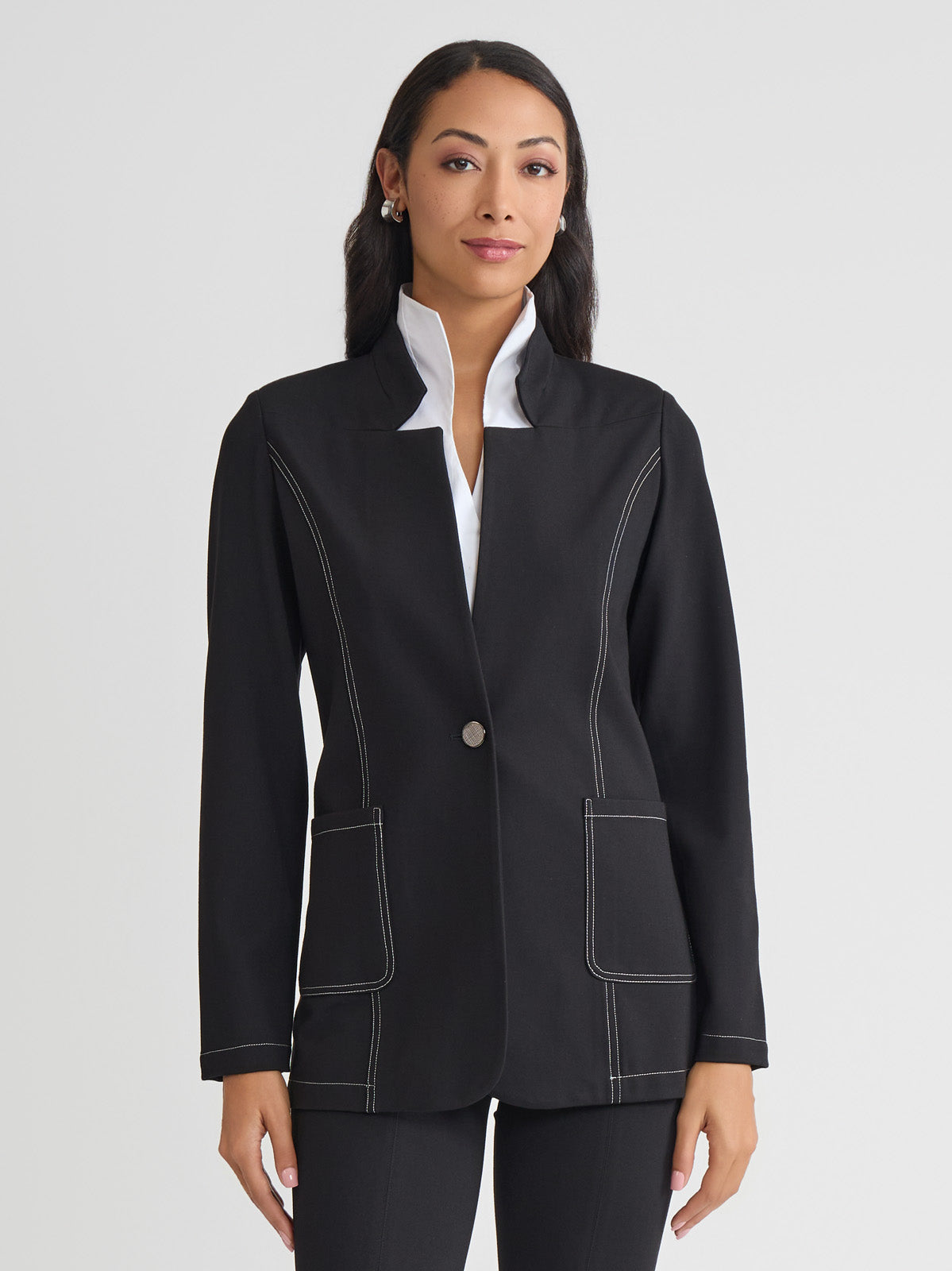 Tailored LuxeStretch Ponte Single Button Blazer, Black