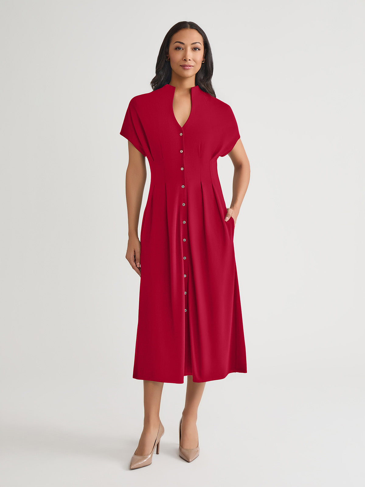 Fit & Flare % Pima Cotton Button-Up Maxi Dress, Scarlet Red