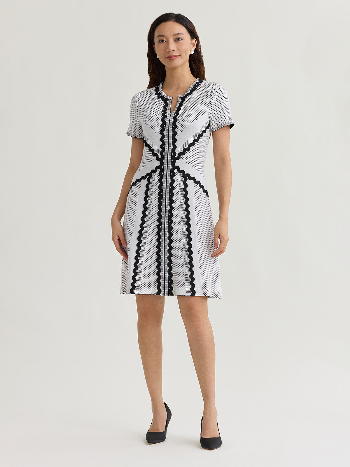 A-Line Monochrome Dotted Stitch Soft Knit Dress