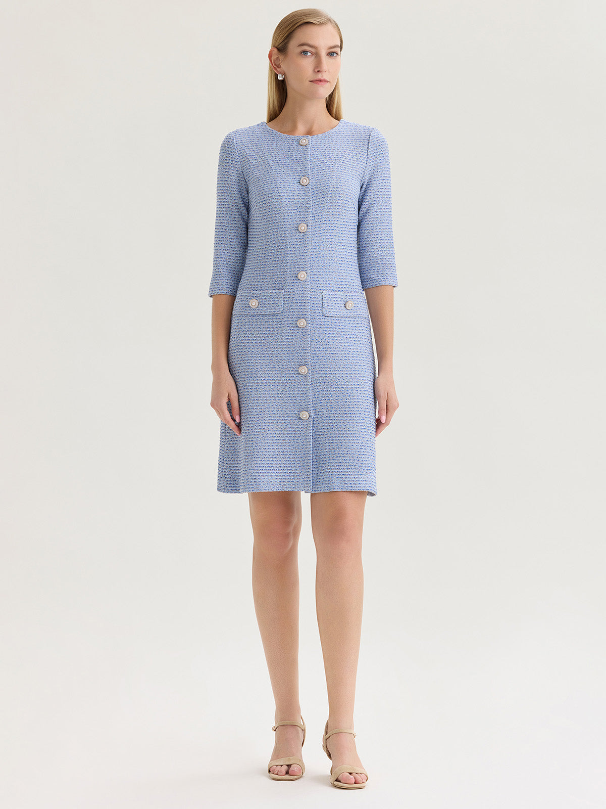 Tri-Color Tweed Knit Sheath Dress
