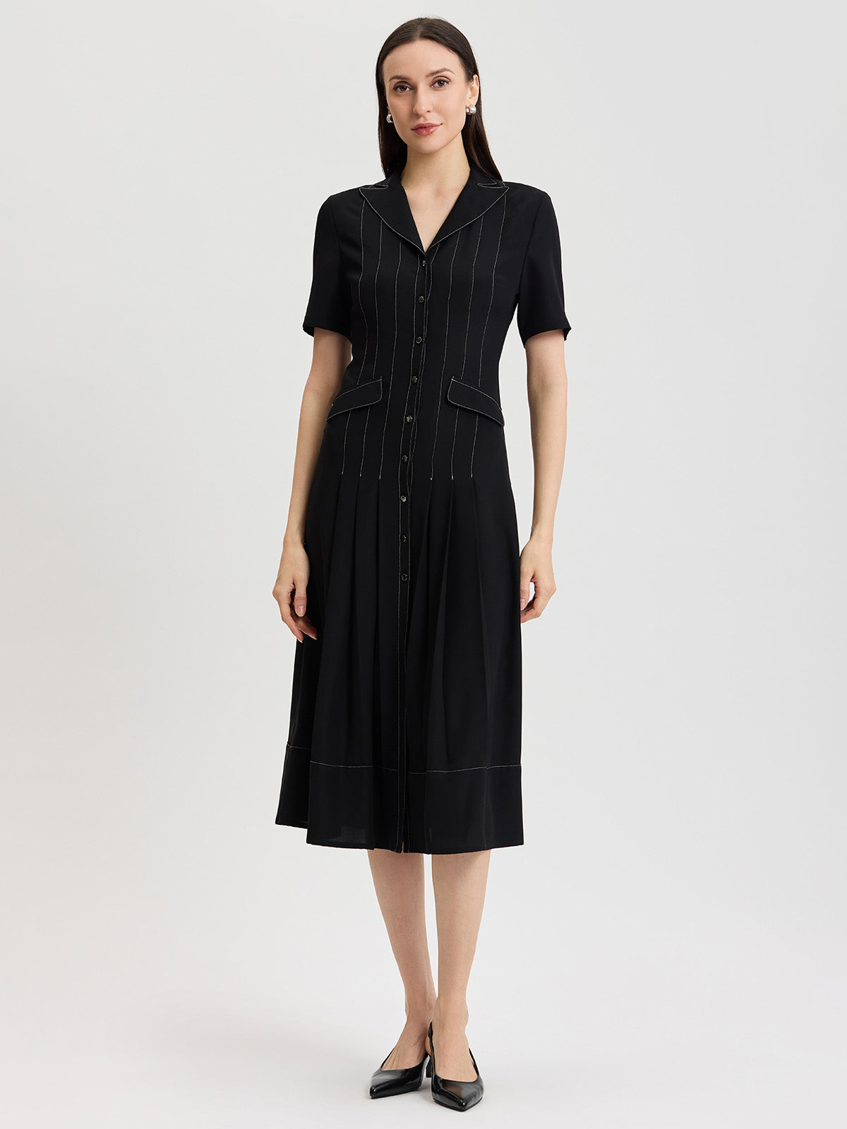 Fit & Flare Monochrome Crepe Maxi Dress