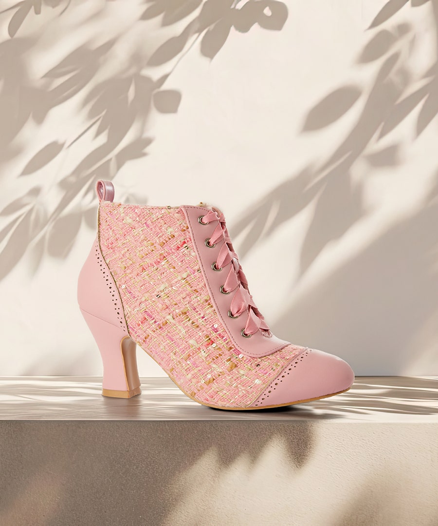 Vivienne Tweedy Ankle Boots - Size - Dusky Pink - by Joe Browns