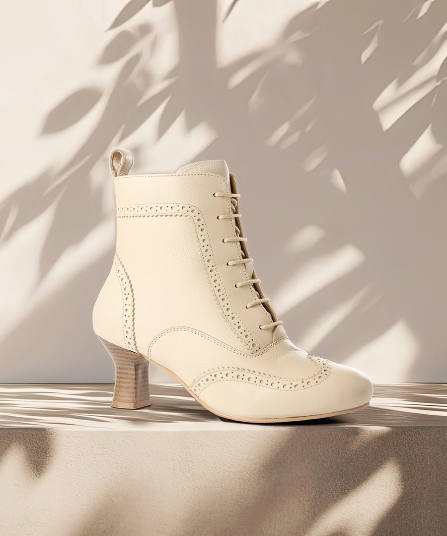 Daisy Pebbled Leather Ankle Boots - Size - Cream - by Joe Browns
