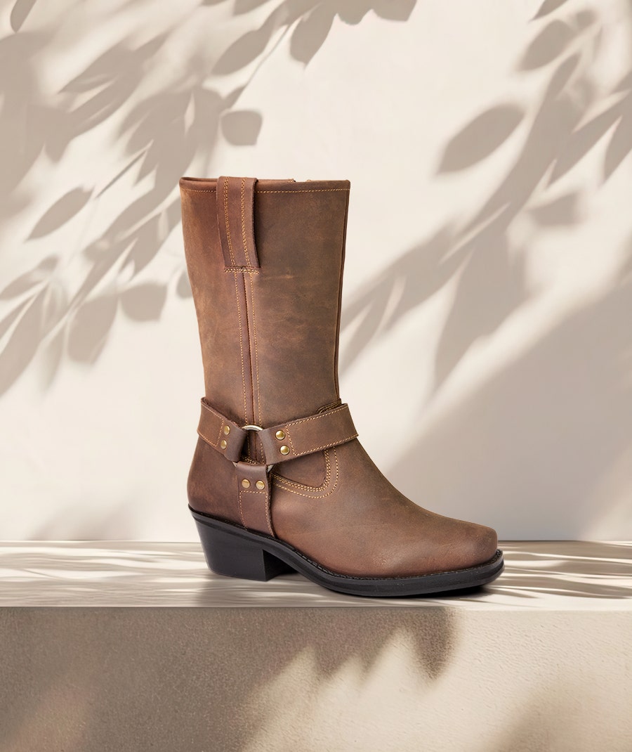 Women's Ride Free Leather Biker Boots - Size - Brown - by Joe Browns