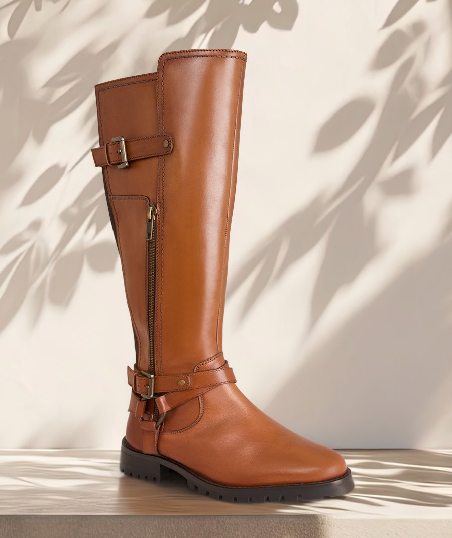 Women's Victoria Leather Knee High Boots - Size - Tan - by Joe Browns