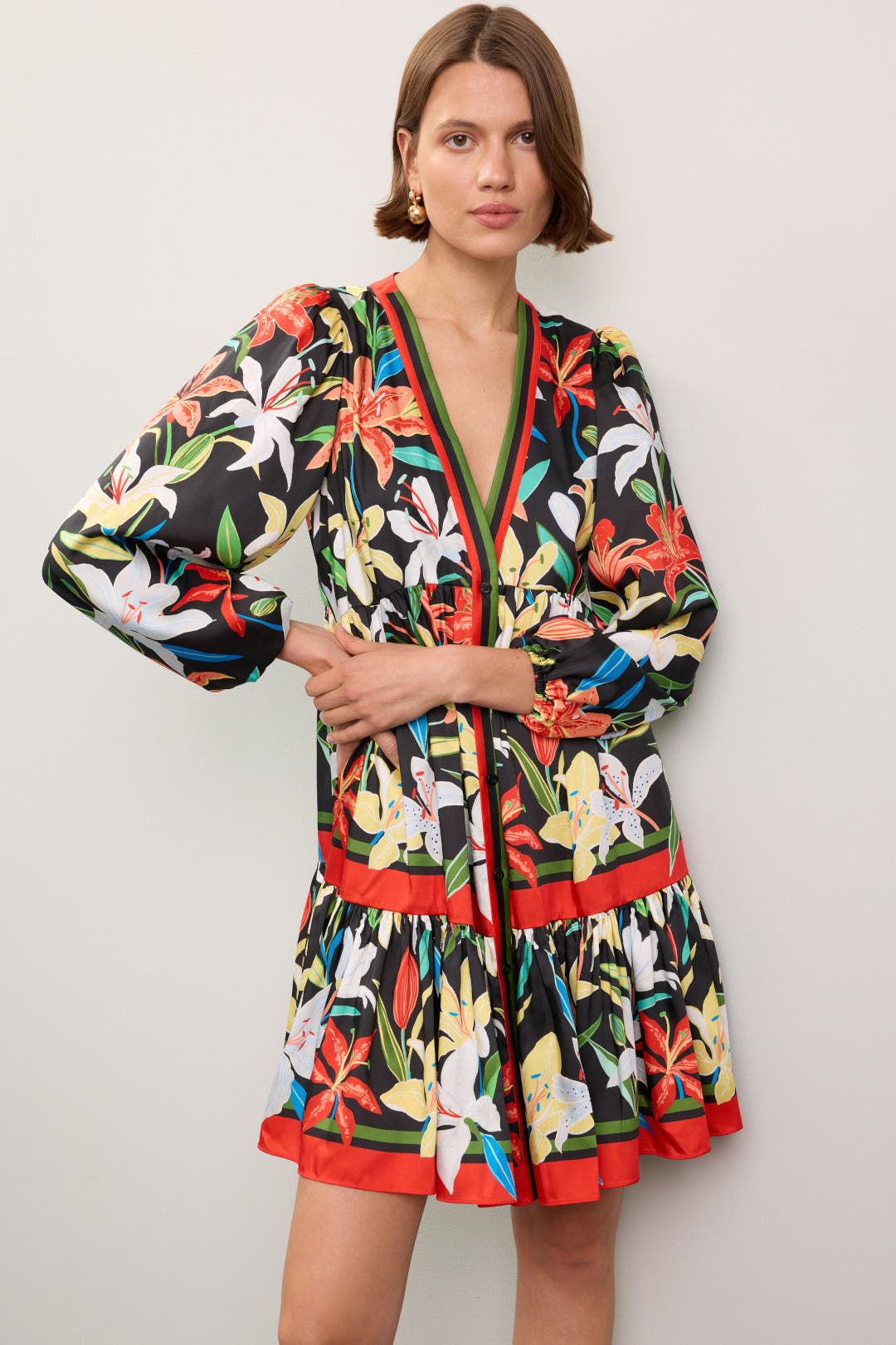 kate spade new york Summer Lilies Twill Dress Multicolored-black-print