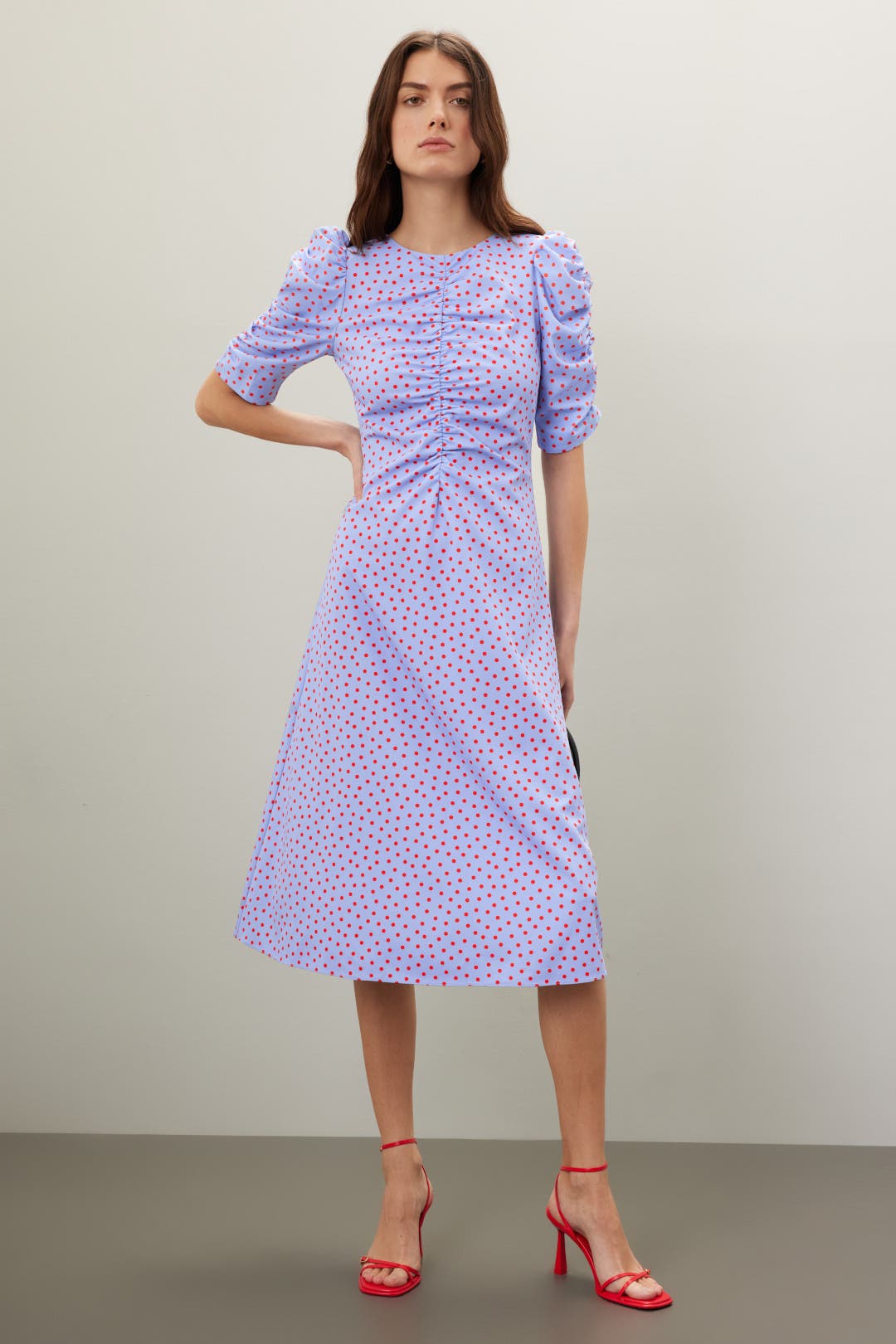 kate spade new york Spring Time Ruched Dress Blue-red-print