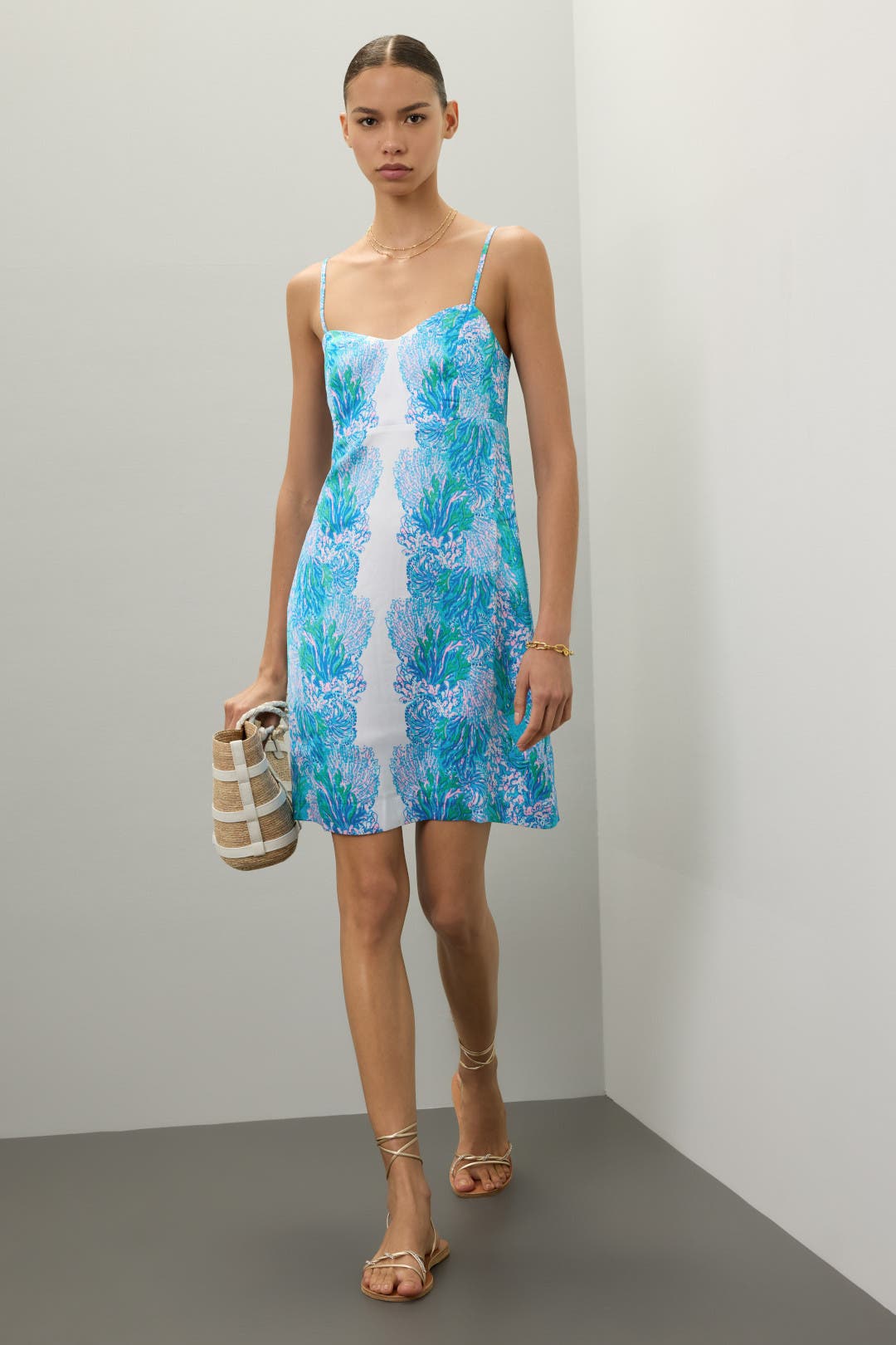 Lilly Pulitzer Gillian Satin Slip Dress Blue-white-print