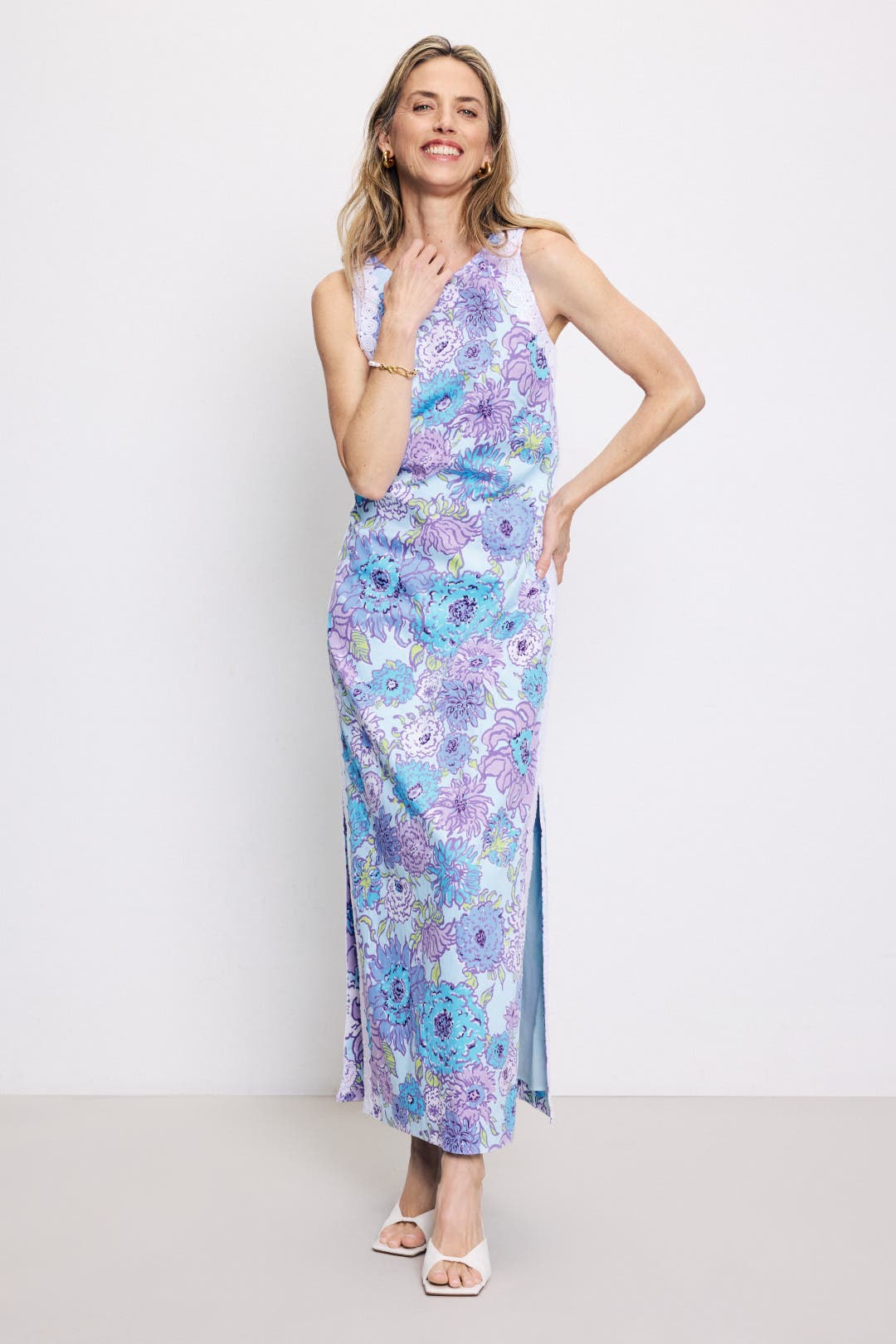 Lilly Pulitzer Marleigh Stretch Maxi Shift Dress Blue-purple-print
