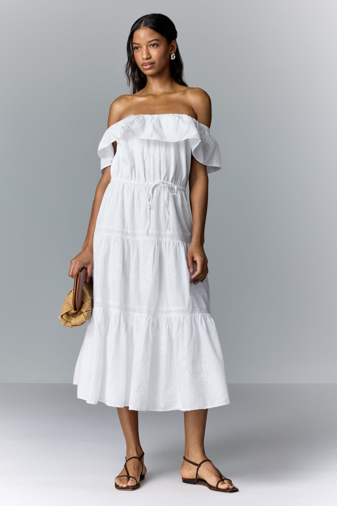 Lauren Ralph Lauren Cotton Off The Shoulder Tiered Dress White