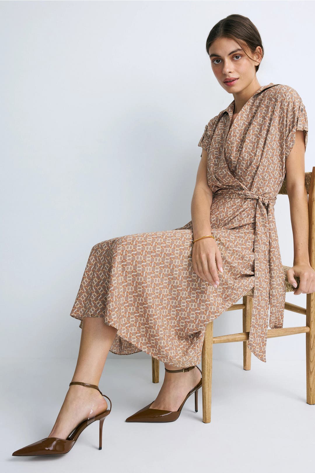 Lauren Ralph Lauren Collared Work Dress Brown-white-print