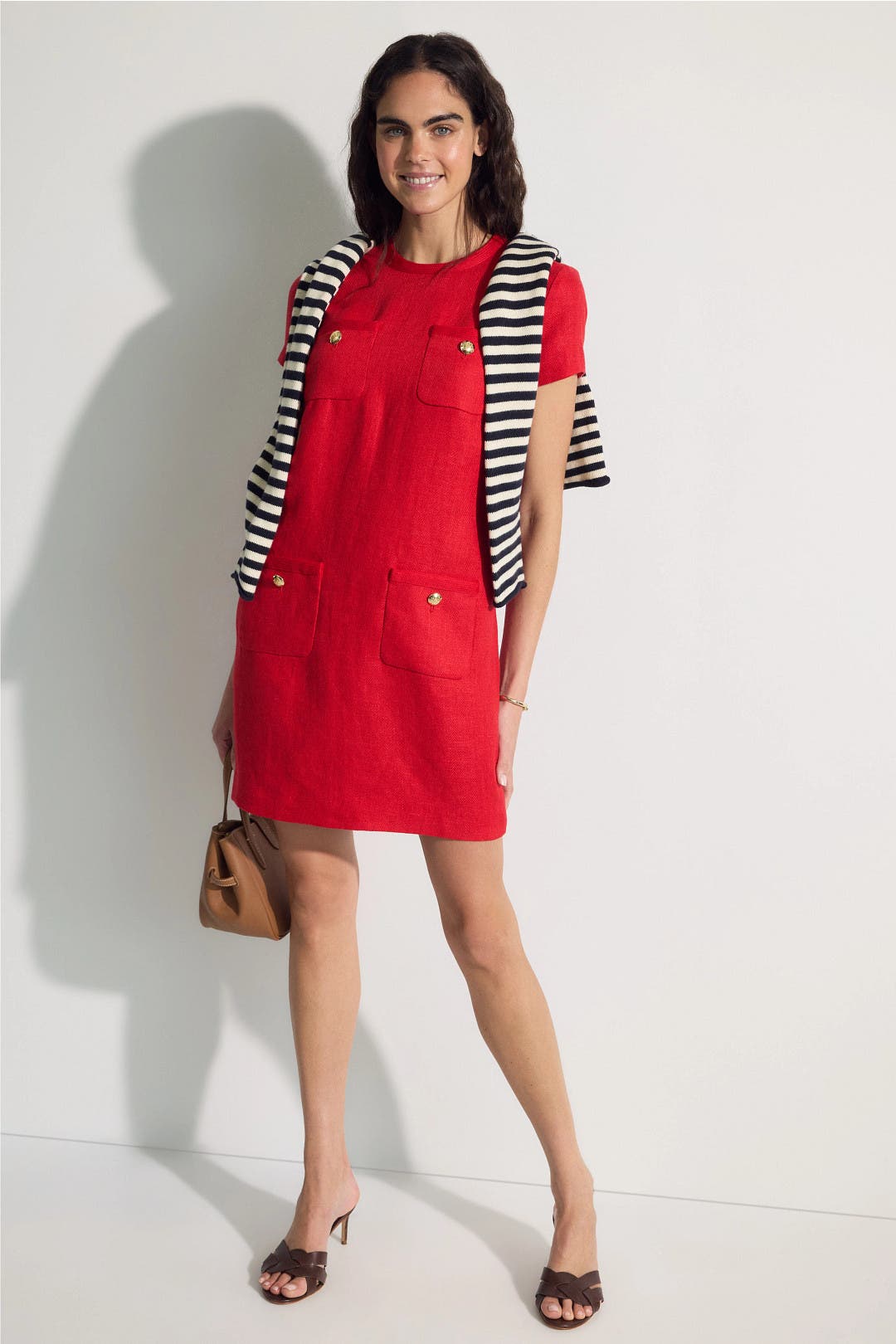 Lauren Ralph Lauren Linen Button Detail Mini Dress Red