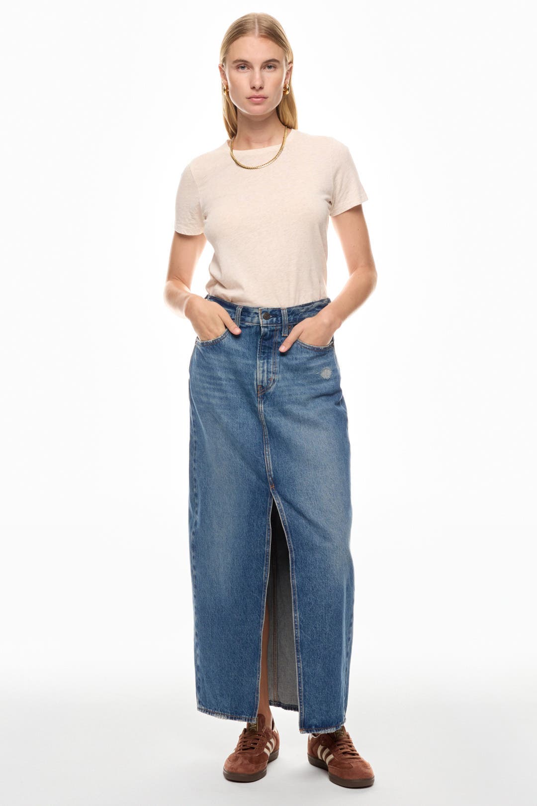 Levi's Maxi Denim Skirt With Slit Blue