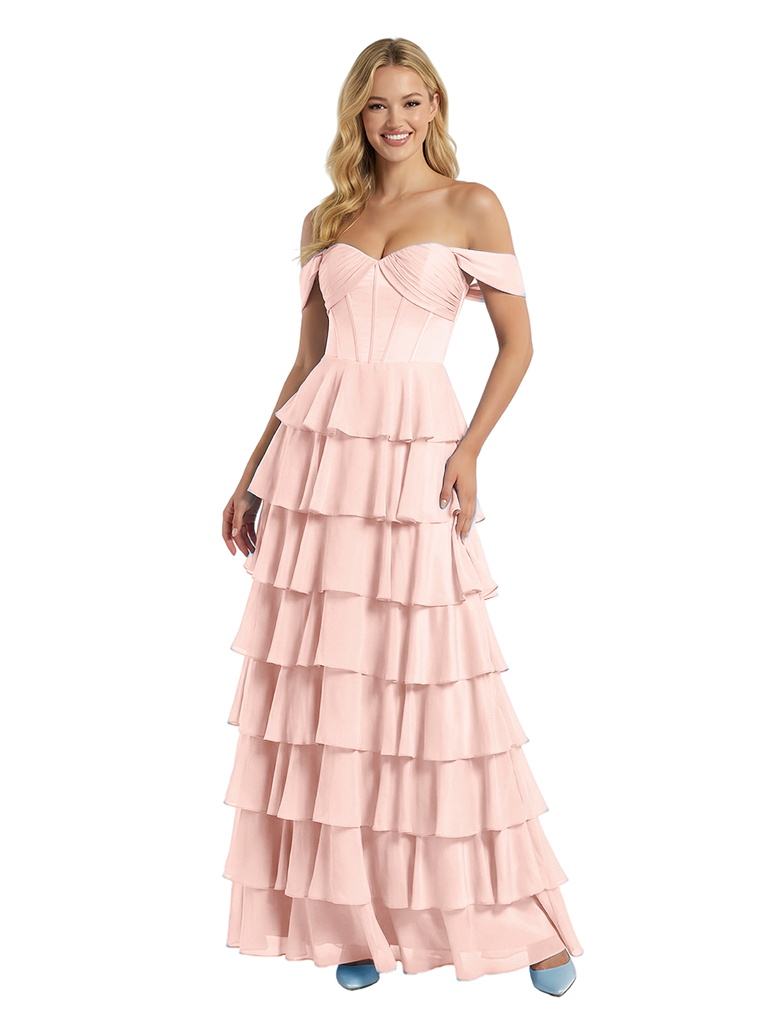 ChicSew Sweet Off Shoulder Ruffles Chiffon Corset A-line Prom Party Dress