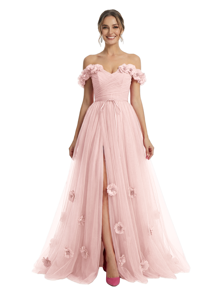 ChicSew Beautiful Off The Shoulder Tulle Side Slit A-Line Prom Party Dress