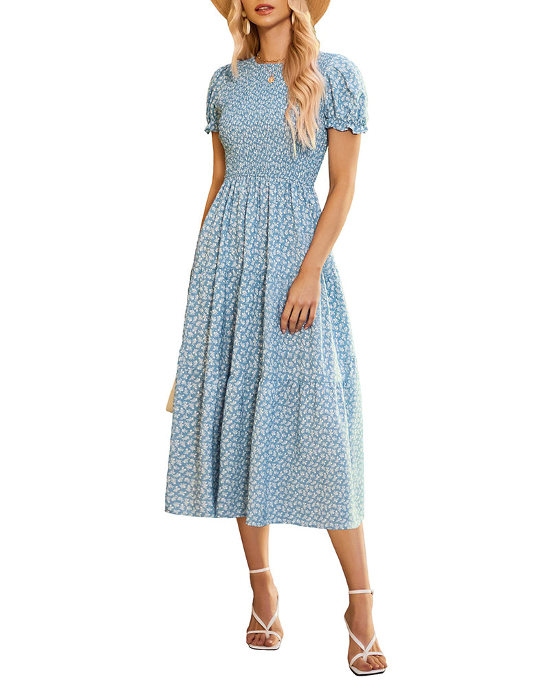 Zeagoo Women's Boho Floral Print Vintage Maxi Dress - Light Blue