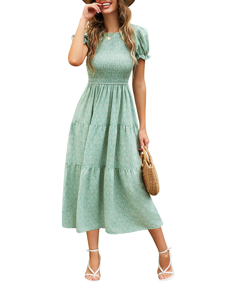 Zeagoo Women's Boho Floral Print Vintage Maxi Dress - Light Green