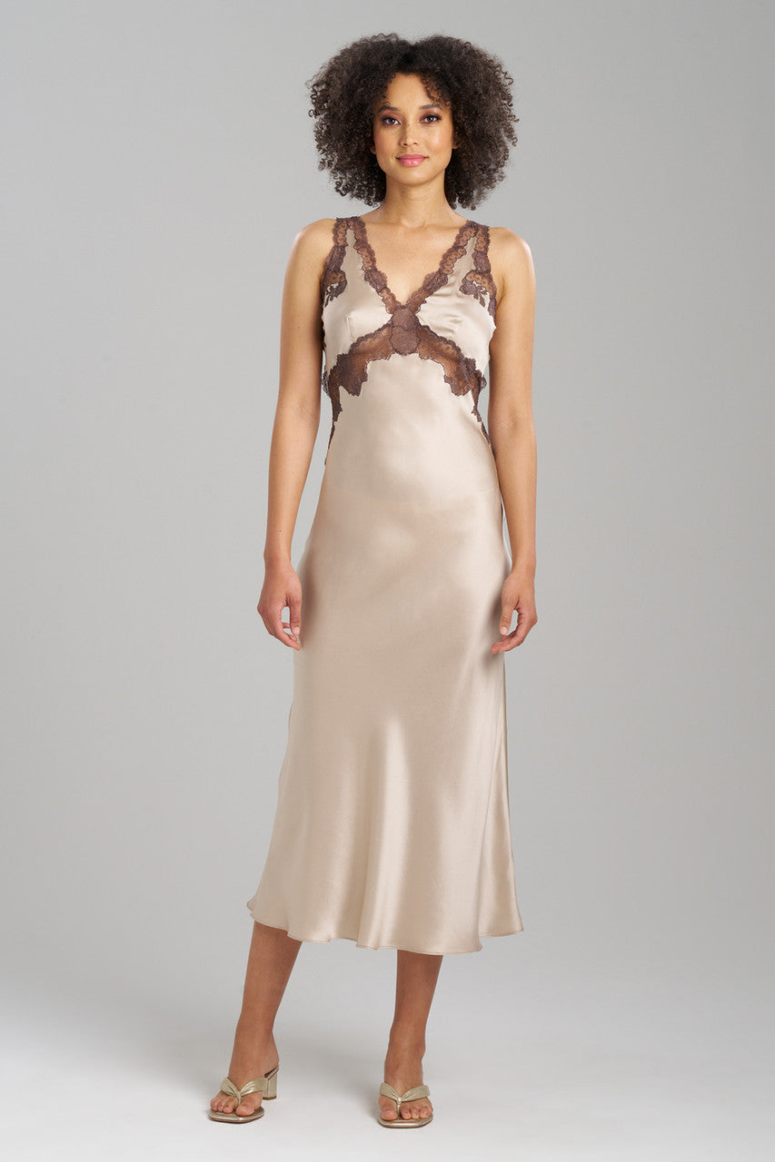 Lolita Lace Trim Silk Slip Dress - ParchmentAsh Black