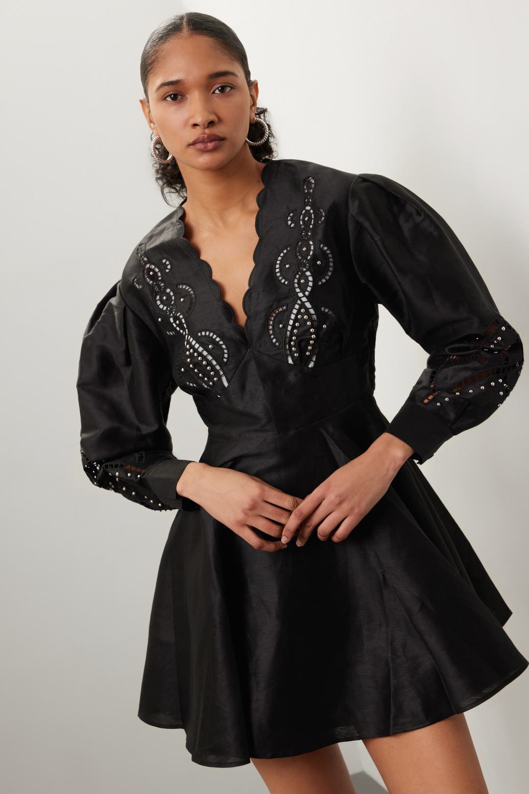 Maje Black Embroidered Mini Dress Black-print