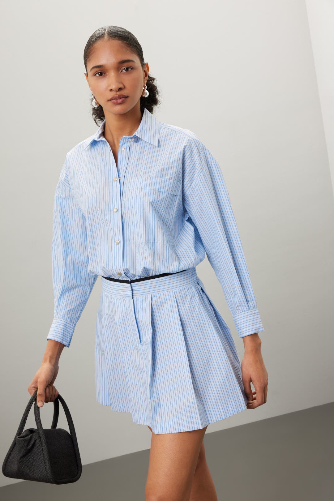 Maje Striped Shirt Mini Dress Blue-white-print